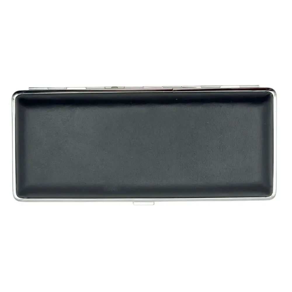 Vintage JCP Monogram Long Cigarette Case Black Textured Silver Tone Metal